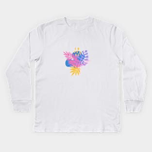 Bright Tropical on Cyan Kids Long Sleeve T-Shirt